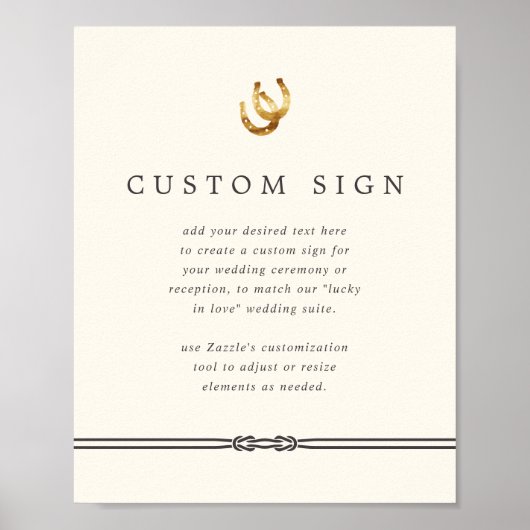 ラッキーインラブホースシ素朴ューのカスタムウェディングサイン ポスター (正面)