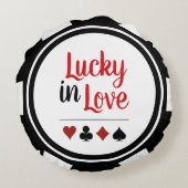 ラッキーインラブ白黒トランプのポーカーチップ ラウンドクッション (裏面)