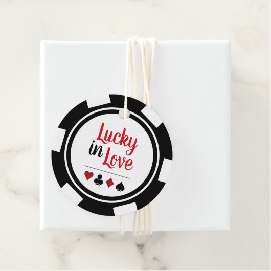 ラッキーインラブ白黒トランプのポーカーチッ結婚プ フェイバータグ (インサイチュ)