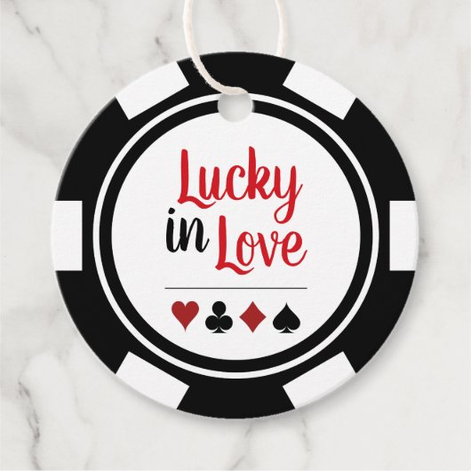 ラッキーインラブ白黒トランプのポーカーチッ結婚プ フェイバータグ (正面)