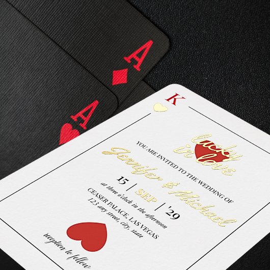 ラッキーインラブ遊ズカードラスベガス結婚の金ゴールド 箔招待状