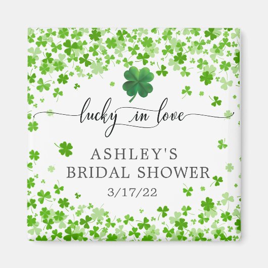 ラッキーインラブ4リーフクローバーブライダルシャワーの好意 マグネット (正面)