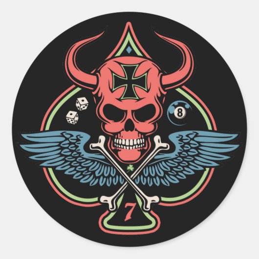 ラッキーウィングマルチーズ悪魔スカルスペード ラウンドシール (正面)