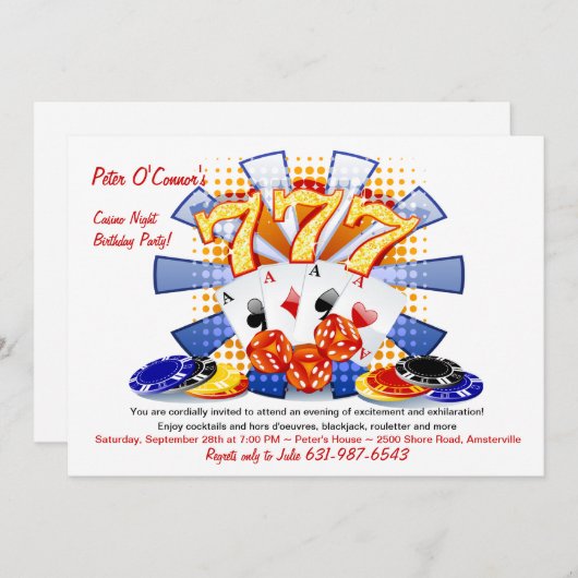 ラッキーカジノナイト誕生日招待状 招待状 (正面/裏面)