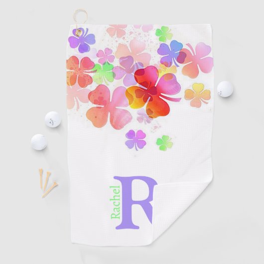 ラッキーカラフルな4枚のクローバーモノグラムの ゴルフタオル (インサイチュ)