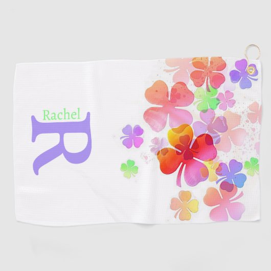 ラッキーカラフルな4枚のクローバーモノグラムの ゴルフタオル (横)