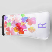 ラッキーカラフルな4枚のクローバーモノグラムの ゴルフヘッドカバー (正面)