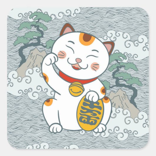 ラッキーカ日本のリコ猫 | Maneki Neko スクエアシール (正面)