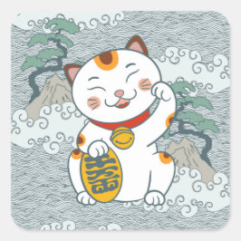 ラッキーカ日本のリコ猫 | Maneki Neko 離れ Paw スクエアシール