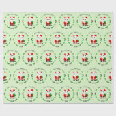 ラッキーキャットとクリスマスリース ラッピングペーパー (フラット)