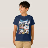 ラッキーキャットアート – 金の硬貨を持つ招き猫 Tシャツ (正面フル)