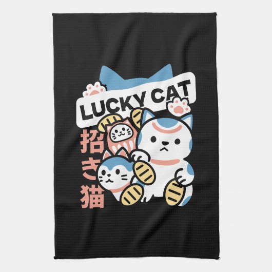 ラッキーキャットアート – 金貨の招き猫 キッチンタオル (縦)