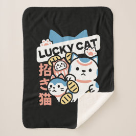 ラッキーキャットアート – 金貨の招き猫 シェルパブランケット