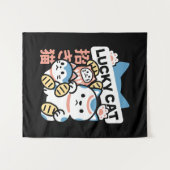 ラッキーキャットアート – 金貨の招き猫 タペストリー (正面(横))