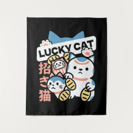 ラッキーキャットアート – 金貨の招き猫 タペストリー
