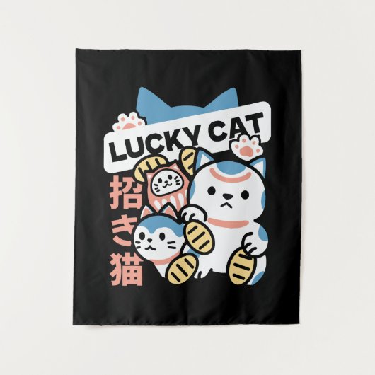 ラッキーキャットアート – 金貨の招き猫 タペストリー (正面)