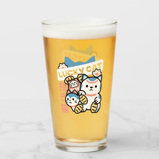 ラッキーキャットアート – 金貨の招き猫 タンブラーグラス (ドリンク正面)