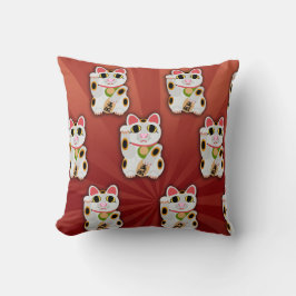 ラッキーキャットカートンフォーチュンペットホワイト子猫アート クッション