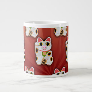 ラッキーキャットパターンフォーチュンペットホワイト子猫アート ジャンボコーヒーマグカップ