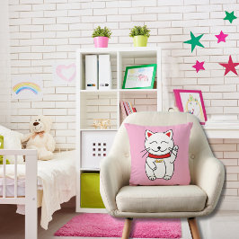 ラッキーキャットフォー猫好きピンク装飾用クッション クッション