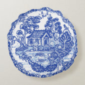 ラッキーキャットブルーウィローコイバードアジアパゴダガーデン ラウンドクッション (裏面)