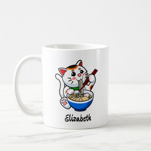 ラッキーキャットラーメンパーソナライズされた- コーヒーマグカップ (左)