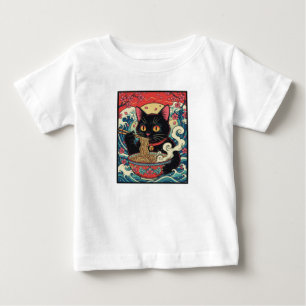 ラッキーキャットラーメン麺アート ベビーTシャツ