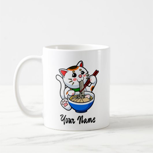 ラッキーキャットラーメン - 名前入り コーヒーマグカップ (左)