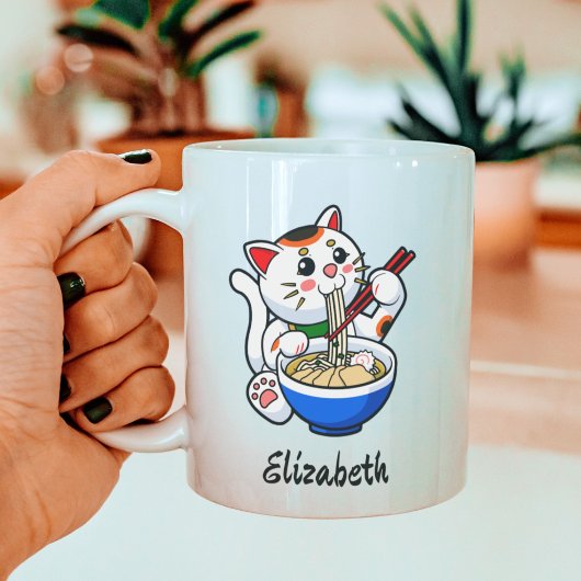 ラッキーキャットラーメン - 名前入り コーヒーマグカップ