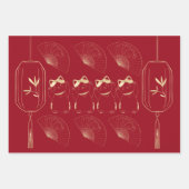 ラッキーキャット招き猫アジアの福音赤金ゴールド ラッピングペーパーシート (正面)