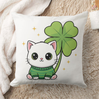 ラッキーキャット枕 - かわいいクローバーデザイン - かわいい クッション