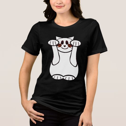 ラッキーキャット – 私を抱え上げて！ トライブレンドＴシャツ (正面)