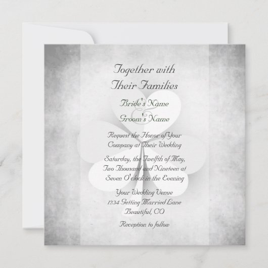 ラッキークローバーグレーホワイトグリーンオレンジアイリッシュ結婚ズ 招待状 (正面)