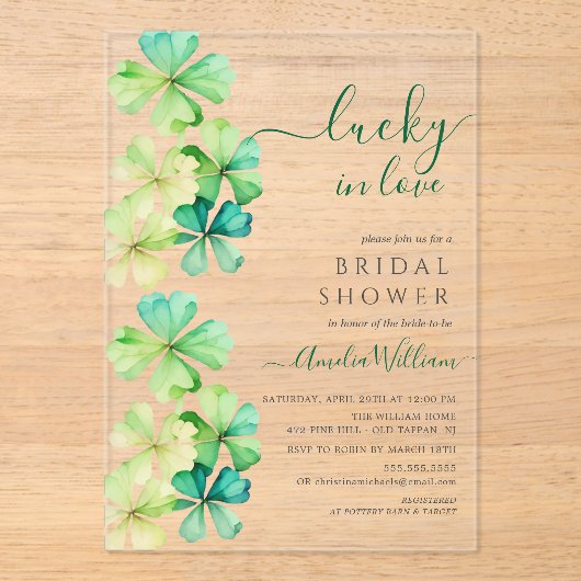 ラッキークローバーブライダルシャワー招待 アクリル招待状 (正面)