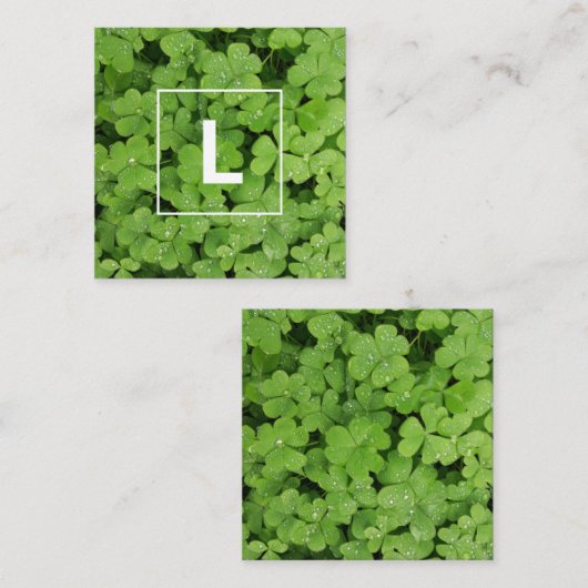 ラッキークローバーモノグラム、グリーンメドウ スクエア名刺 (正面/裏面)