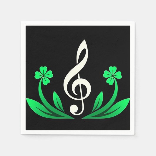ラッキークローバー付き音楽 スタンダードカクテルナプキン (正面)