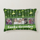"ラッキーグランドパ"シャムロッククローバーダークグリーン写真 アクセントクッション (正面)