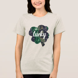 ラッキーグリッター&迷彩柄シャムロックセントパトリックの日 トライブレンドTシャツ