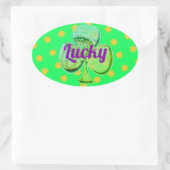 ラッキーグリーンクローバーの葉 楕円形シール (バッグ)