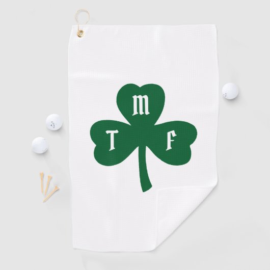ラッキーグリーンクローバーシャムロックモノグラムイニシャル ゴルフタオル (インサイチュ)
