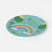 ラッキーグリーンシャムロカラフルックレインボーポットの金ゴールド ペーパープレート (アングル)