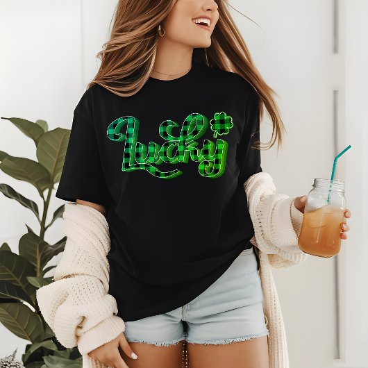 ラッキーグリーンプレイドシャムロックSt patricks day トライブレンドTシャツ