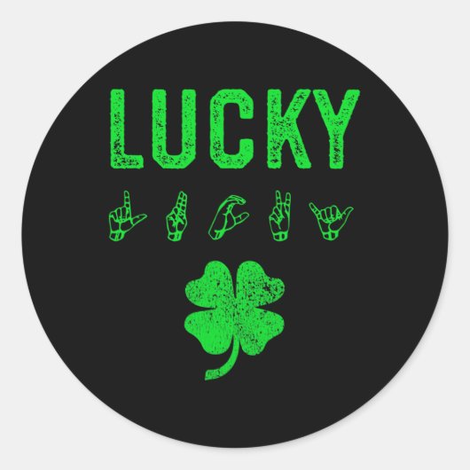 ラッキーサイン言語聴覚障害者認識度St patricks day ラウンドシール (正面)
