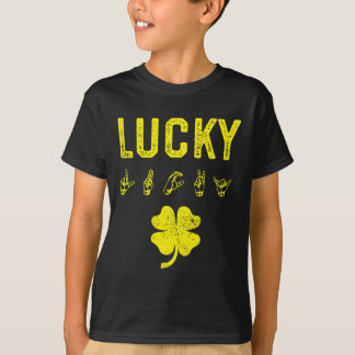 ラッキーサイン言語聴覚障害者認識度St patricks day Tシャツ