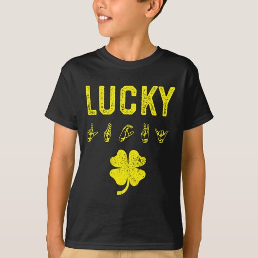 ラッキーサイン言語聴覚障害者認識度St patricks day Tシャツ (正面)