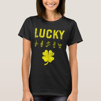 ラッキーサイン言語聴覚障害者認識度St patricks day Tシャツ