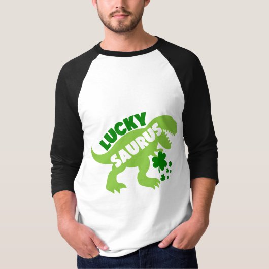ラッキーサウラス – 聖パトリックの日ディノ Tシャツ (正面)