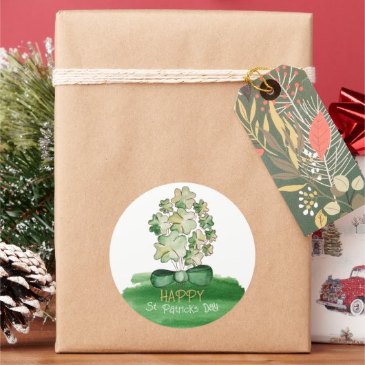 ラッキーシャムロッククローバーウォーターカラーアート ラウンドシール (クリスマス)