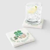 ラッキーシャムロッククローバーハッピーセントパトリックの日 ストーンコースター (横)