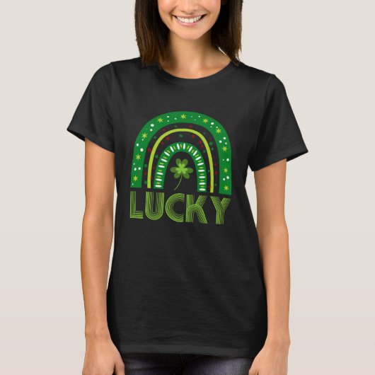 ラッキーシャムロックグリーンレインボーアイリッシュSt patricks day Tシャツ (正面)